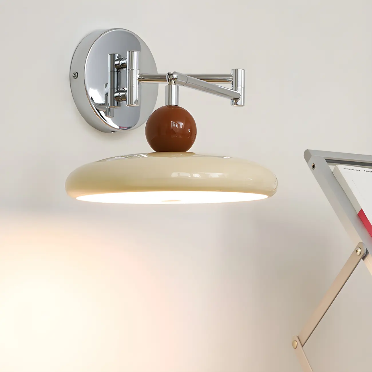 Modern Beige Circle Shade Sliver Swing Arm Wall Light Image - 3 | homeyfad