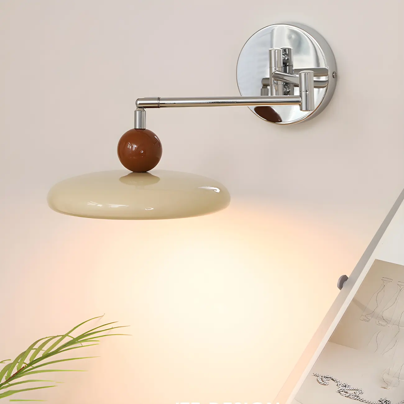 Modern Beige Circle Shade Sliver Swing Arm Wall Light Image - 4 | homeyfad