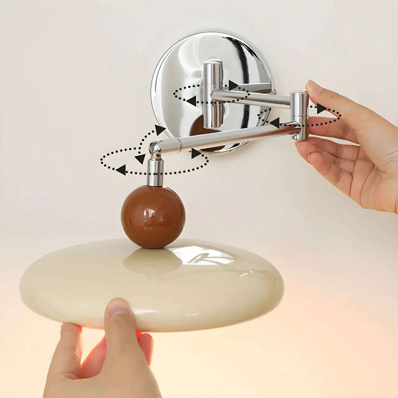 Modern Beige Circle Shade Sliver Swing Arm Wall Light Image - 9 | homeyfad