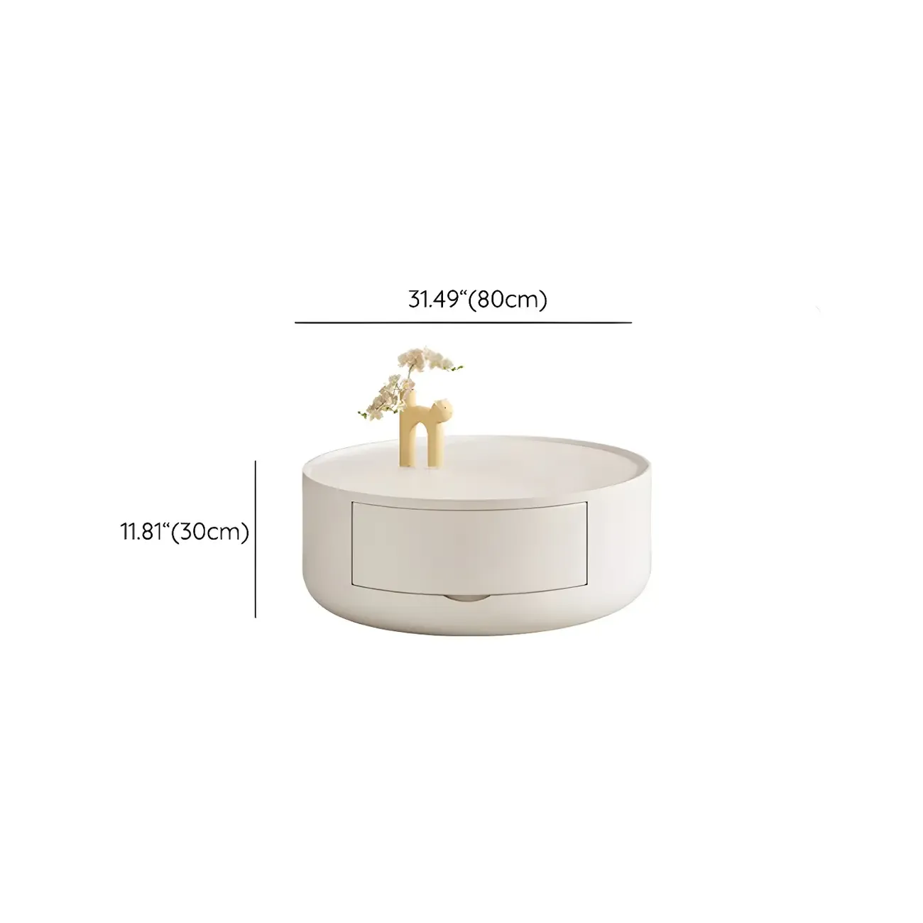 Cream Round Modern Wood Coffee Table with Storage #size