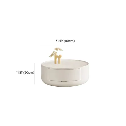 Cream Round Modern Wood Coffee Table with Storage #size