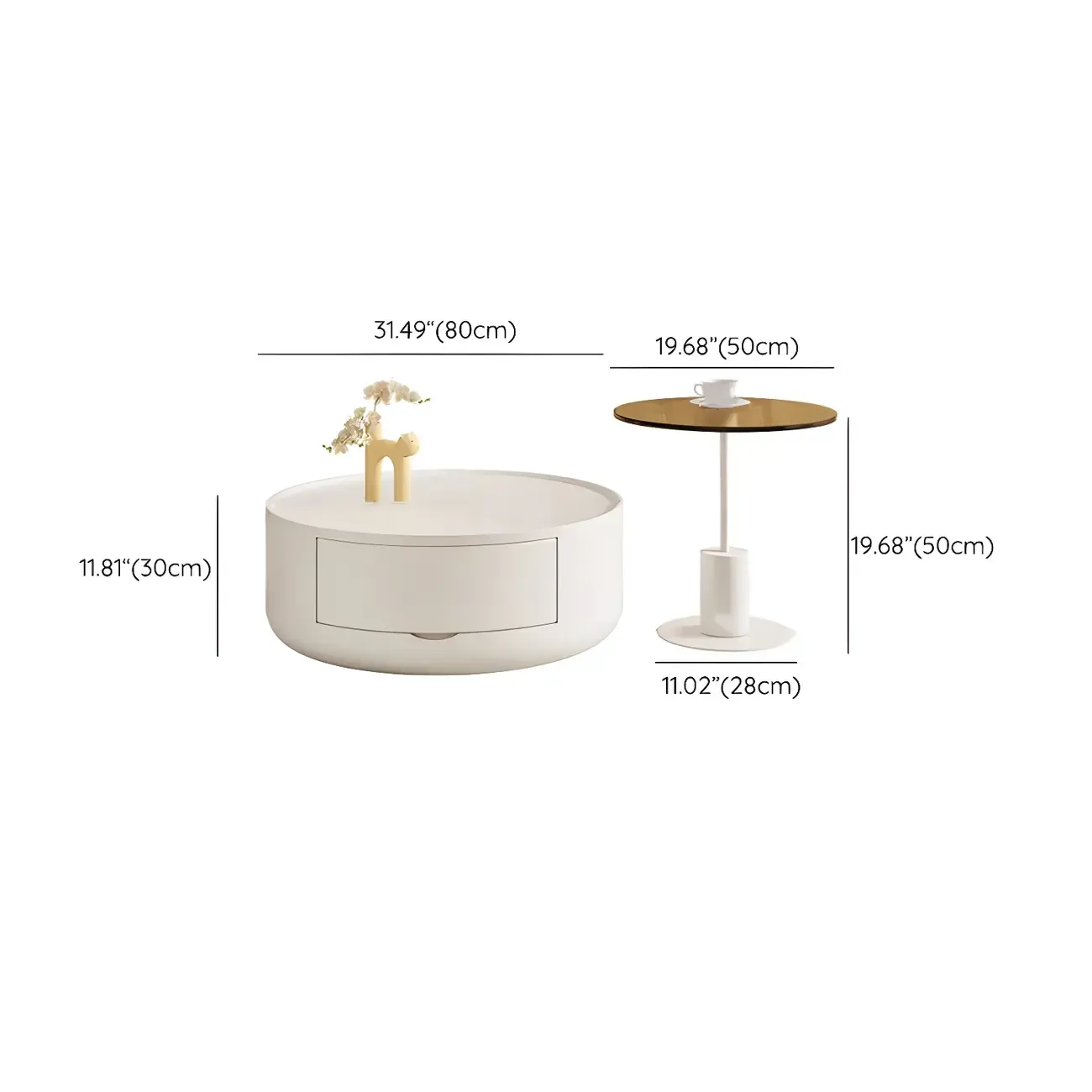 Cream Round Modern Wood Coffee Table with Storage Image - 12