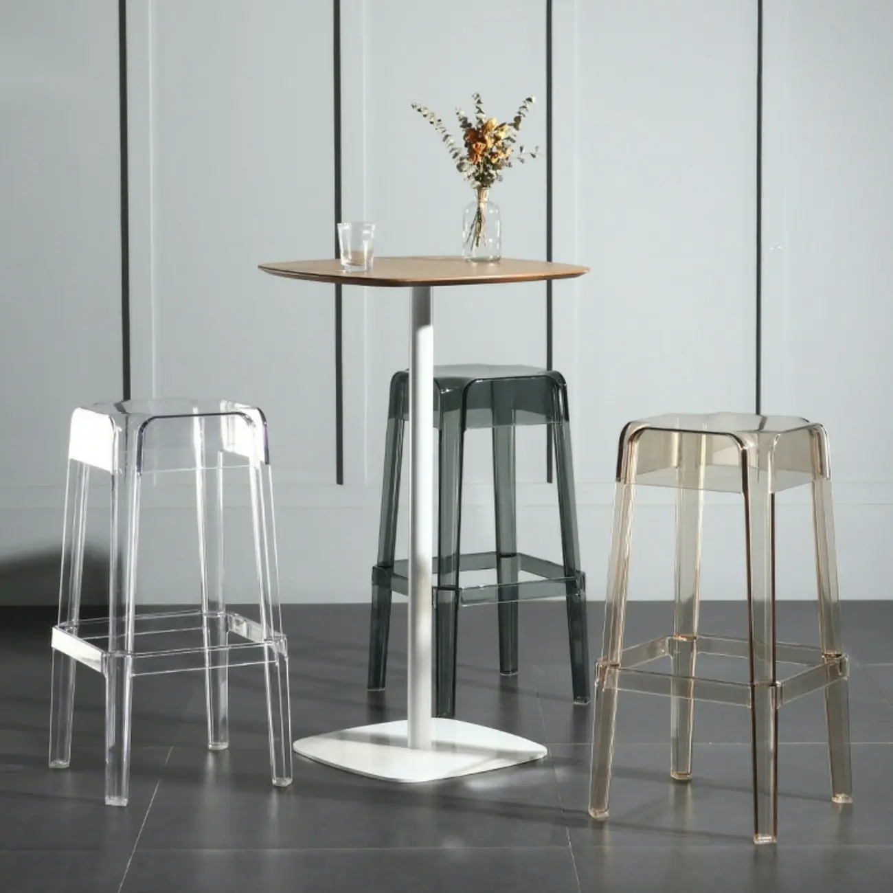 Modern Acrylic Smooth Transparent Stackable Square Bar Stool Image - 1 | homeyfad