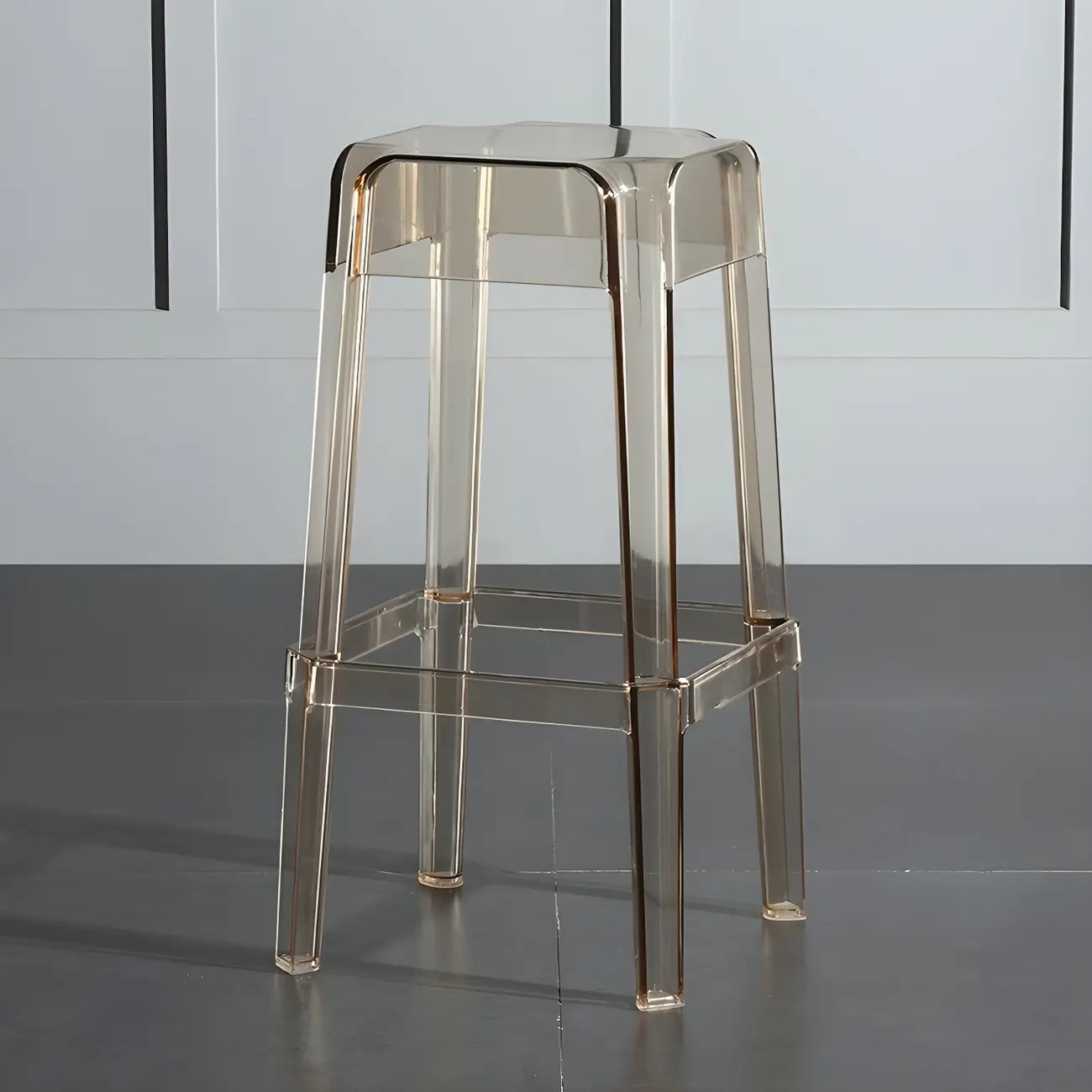 Modern Acrylic Smooth Transparent Stackable Square Bar Stool Image - 3 | homeyfad
