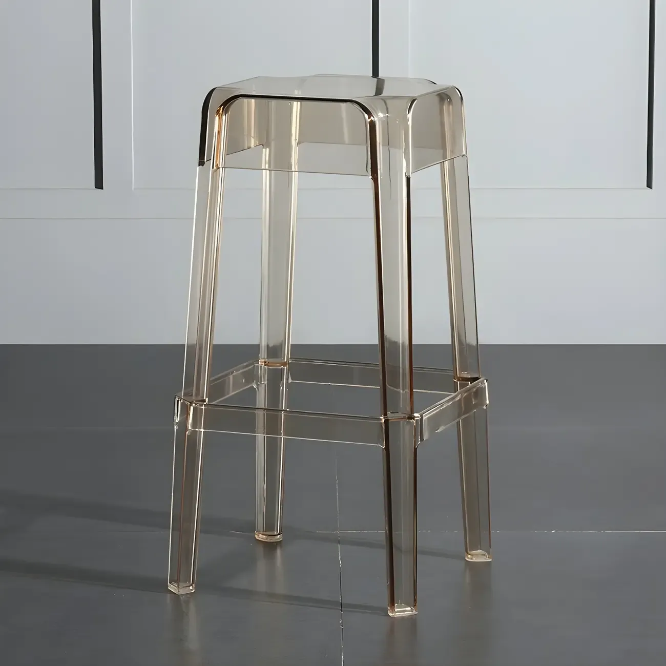 Modern Acrylic Smooth Transparent Stackable Square Bar Stool Image - 3