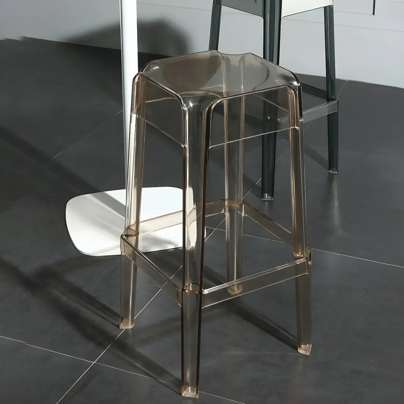 Modern Acrylic Smooth Transparent Stackable Square Bar Stool Image - 5