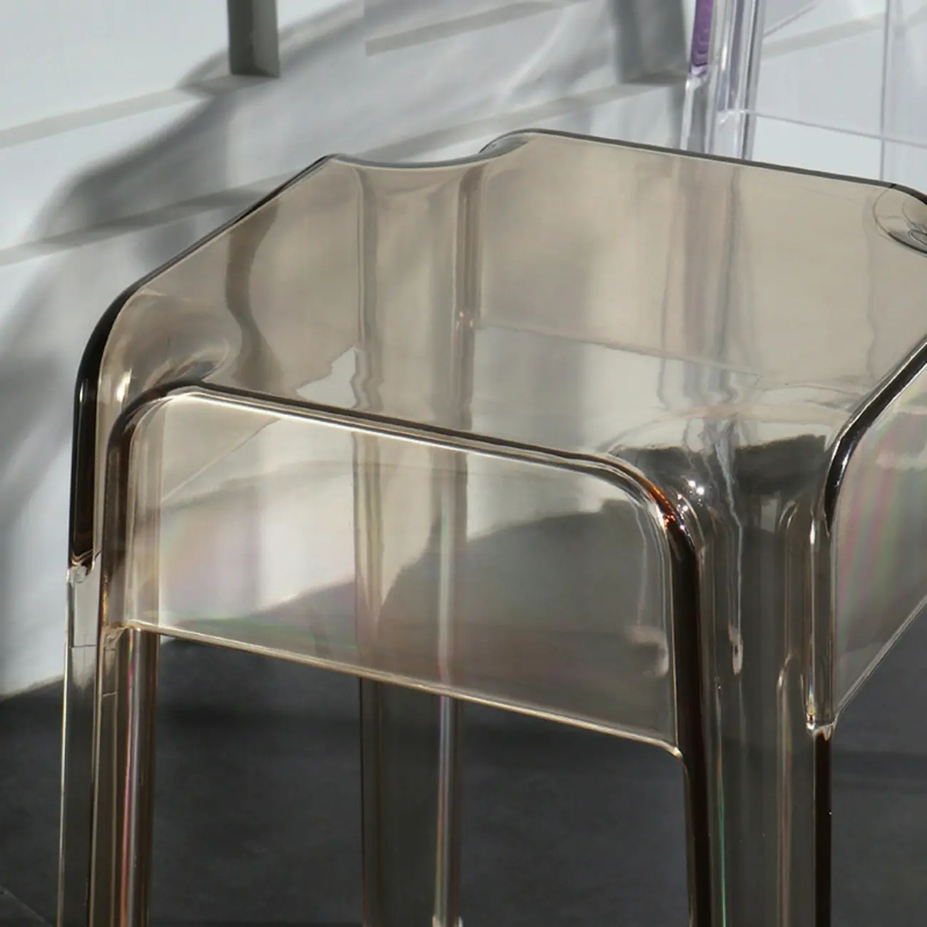 Modern Acrylic Smooth Transparent Stackable Square Bar Stool Image - 7 | homeyfad
