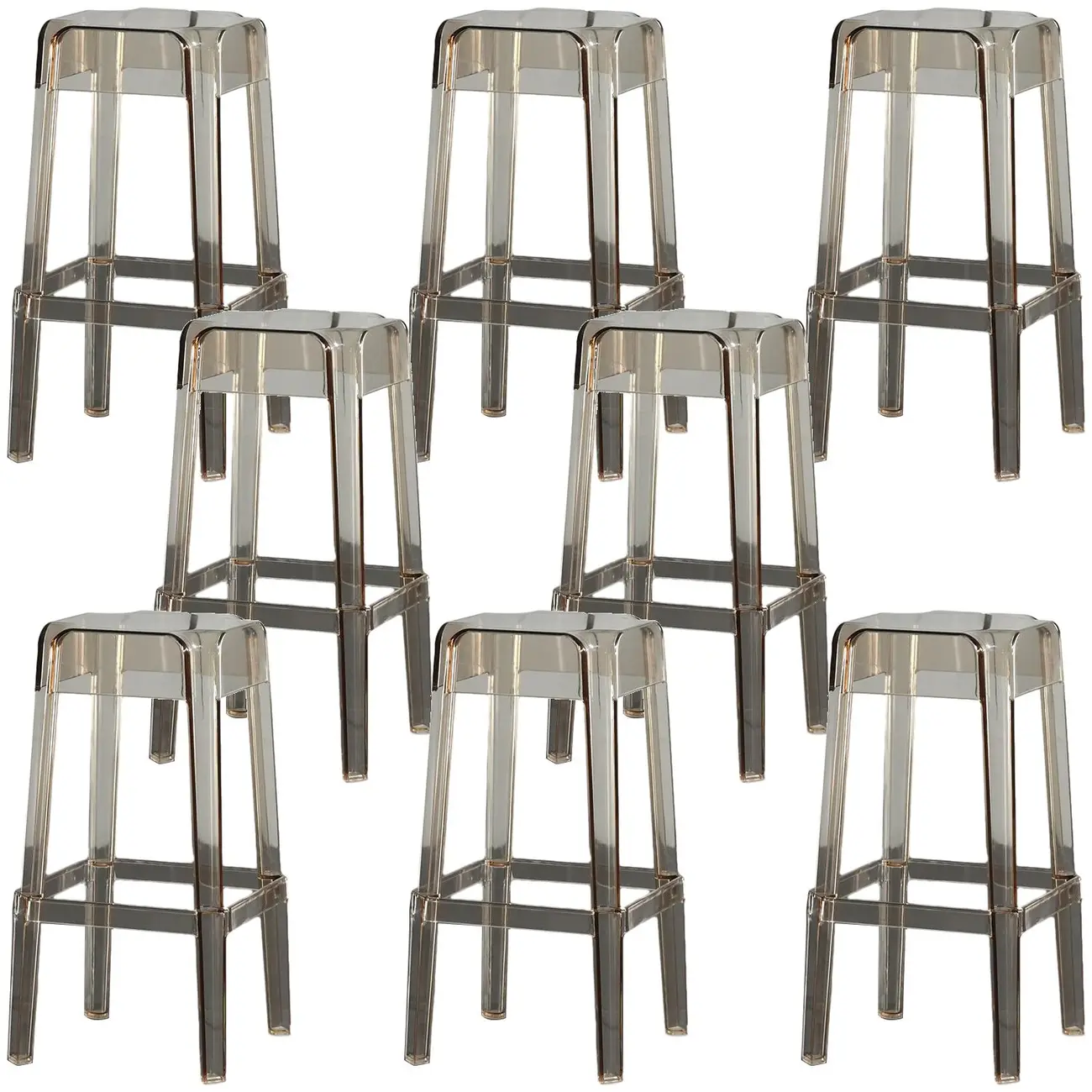 Modern Acrylic Smooth Transparent Stackable Square Bar Stool Image - 14 | homeyfad