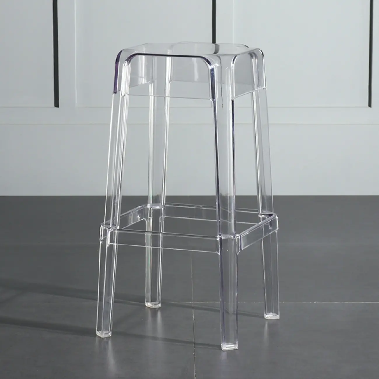 Modern Acrylic Smooth Transparent Stackable Square Bar Stool Image - 2 | homeyfad