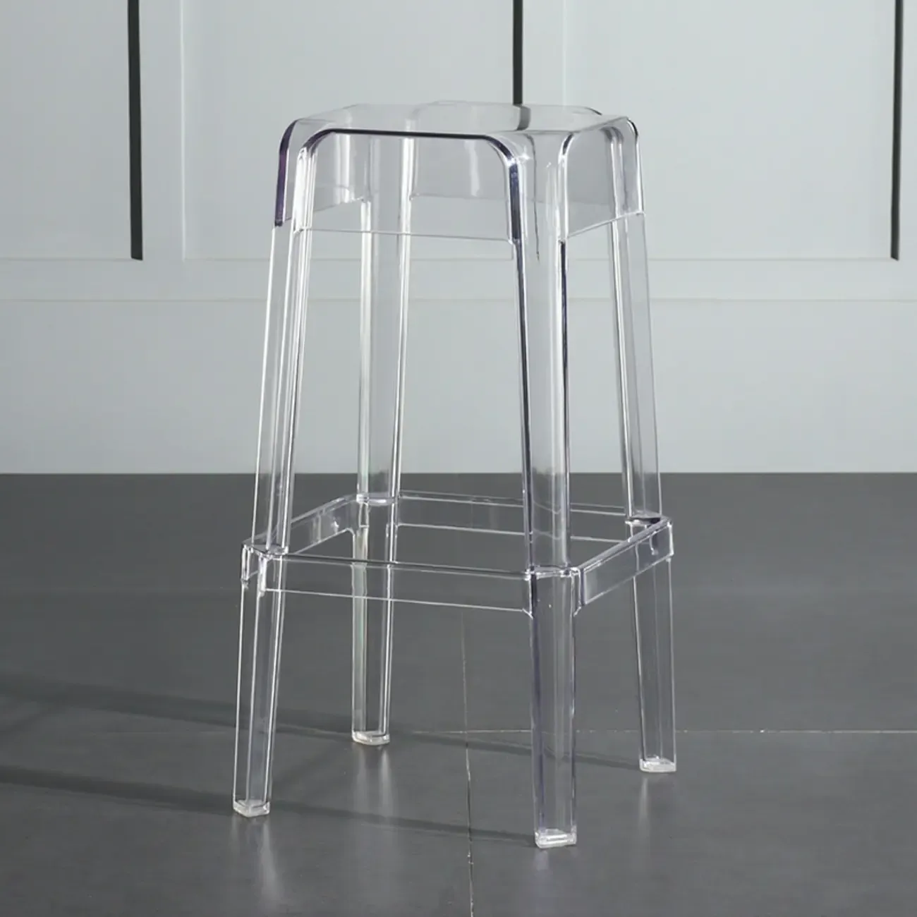 Modern Acrylic Smooth Transparent Stackable Square Bar Stool Image - 2