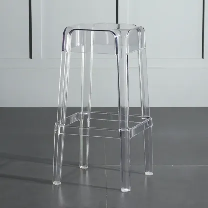 Modern Acrylic Smooth Transparent Stackable Square Bar Stool Image - 2