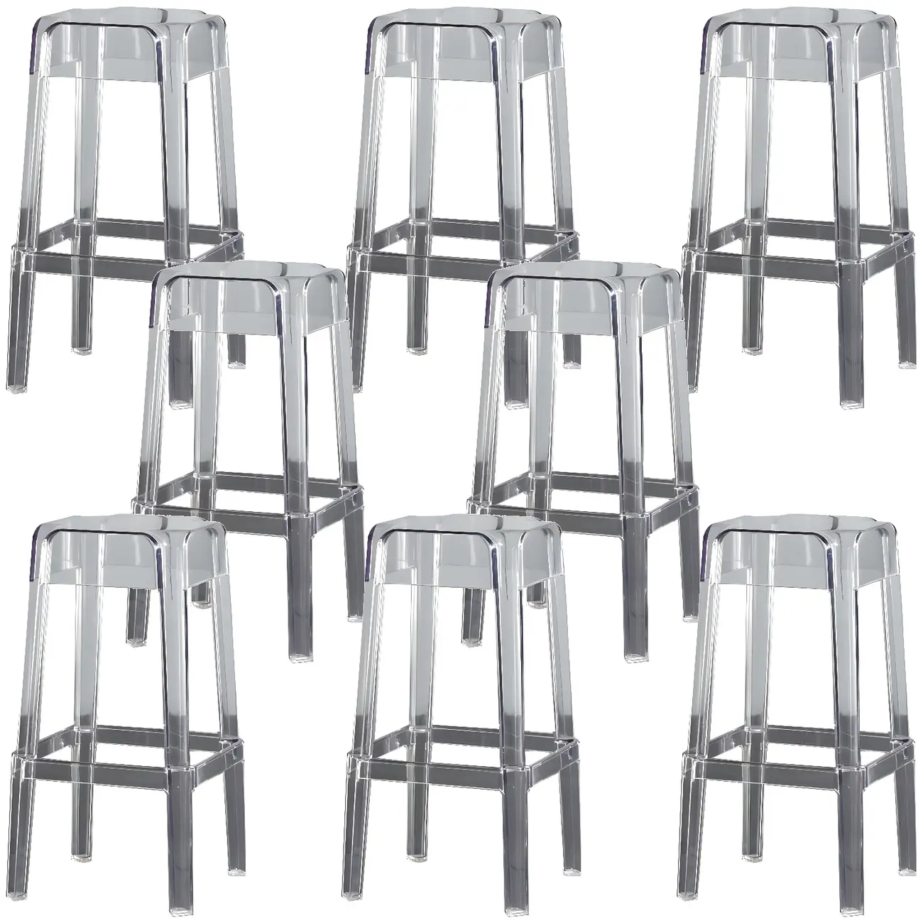 Modern Acrylic Smooth Transparent Stackable Square Bar Stool Image - 18 | homeyfad