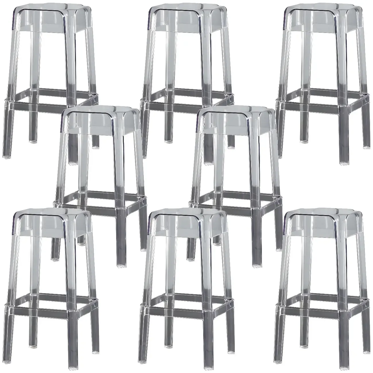 Modern Acrylic Smooth Transparent Stackable Square Bar Stool Image - 18