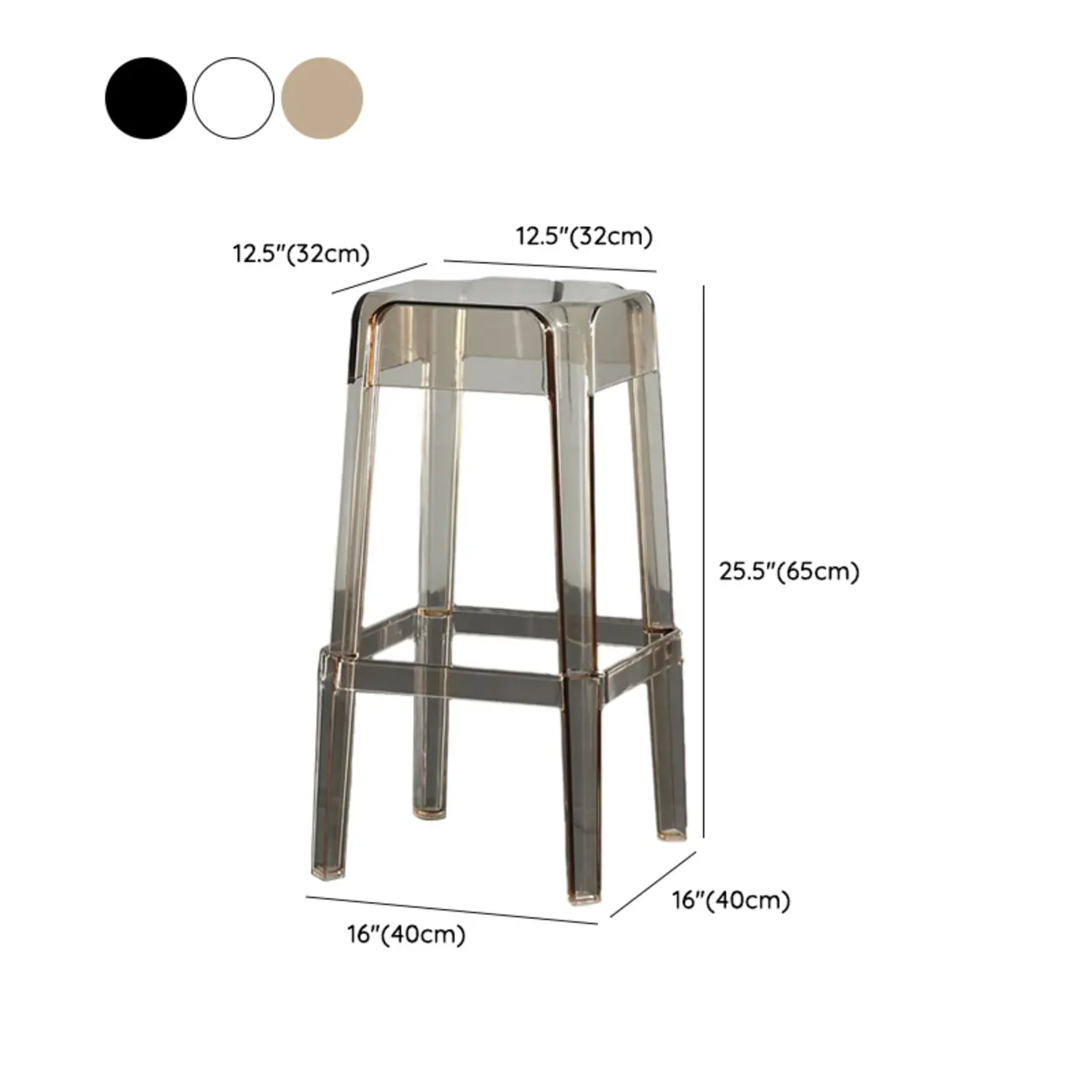 Modern Acrylic Smooth Transparent Stackable Square Bar Stool #size