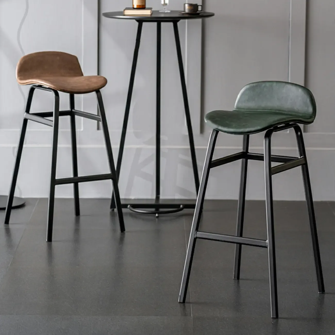 Glam Leather Adjustable Bar Stools with Backrest for Dining Room Image - 3