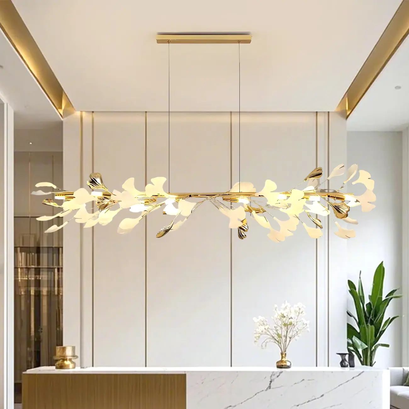 Adjustable Modern White 8-Light Leaf Island Light  Image - 1 | homeyfad