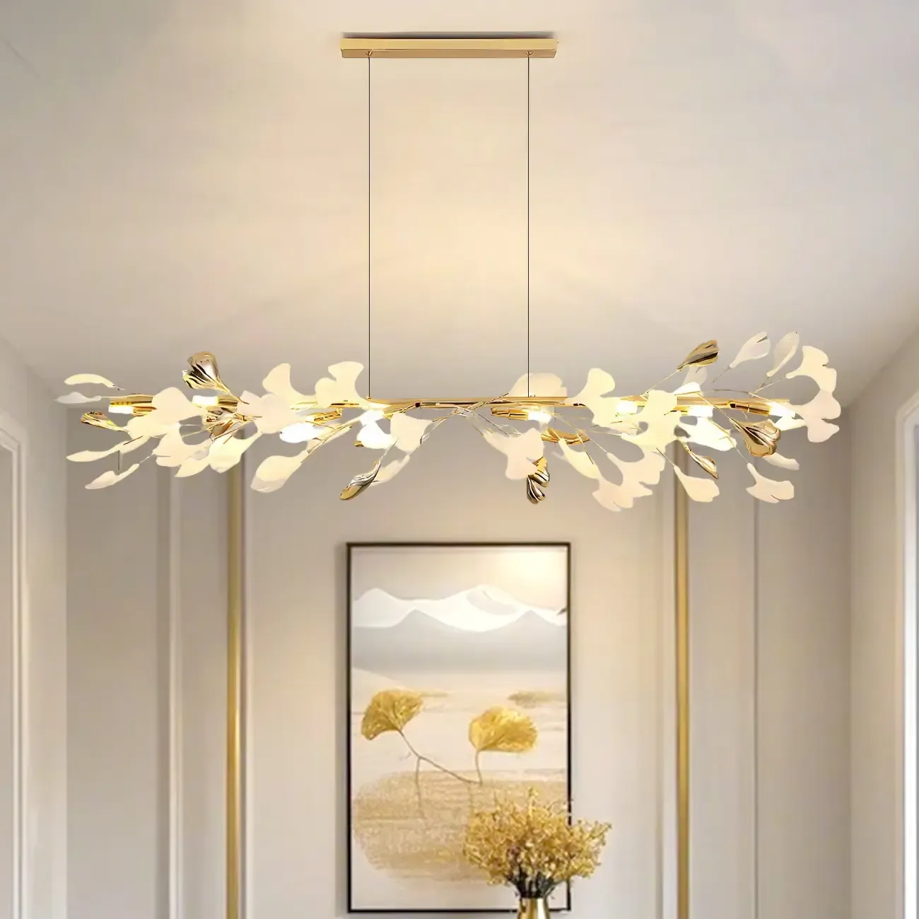 Adjustable Modern White 8-Light Leaf Island Light  Image - 2