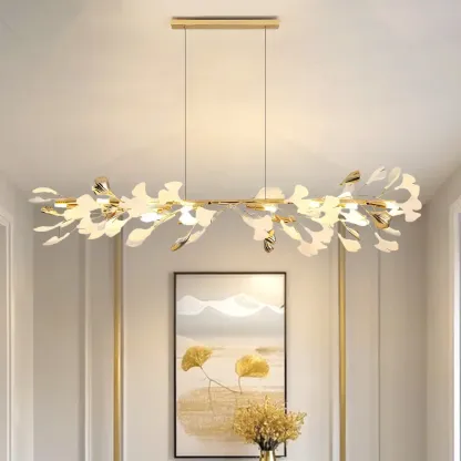 Adjustable Modern White 8-Light Leaf Island Light  Image - 2