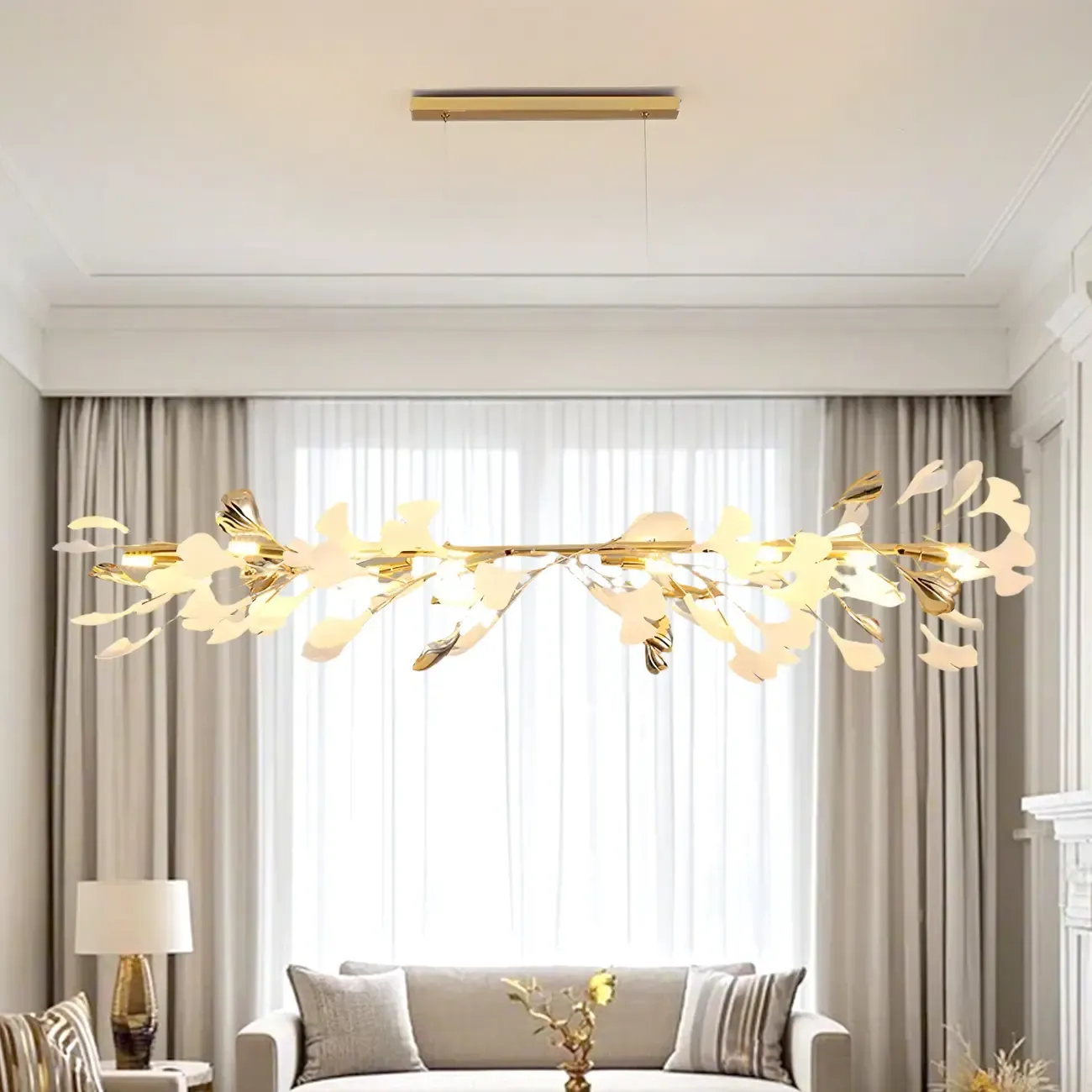 Adjustable Modern White 8-Light Leaf Island Light  Image - 6