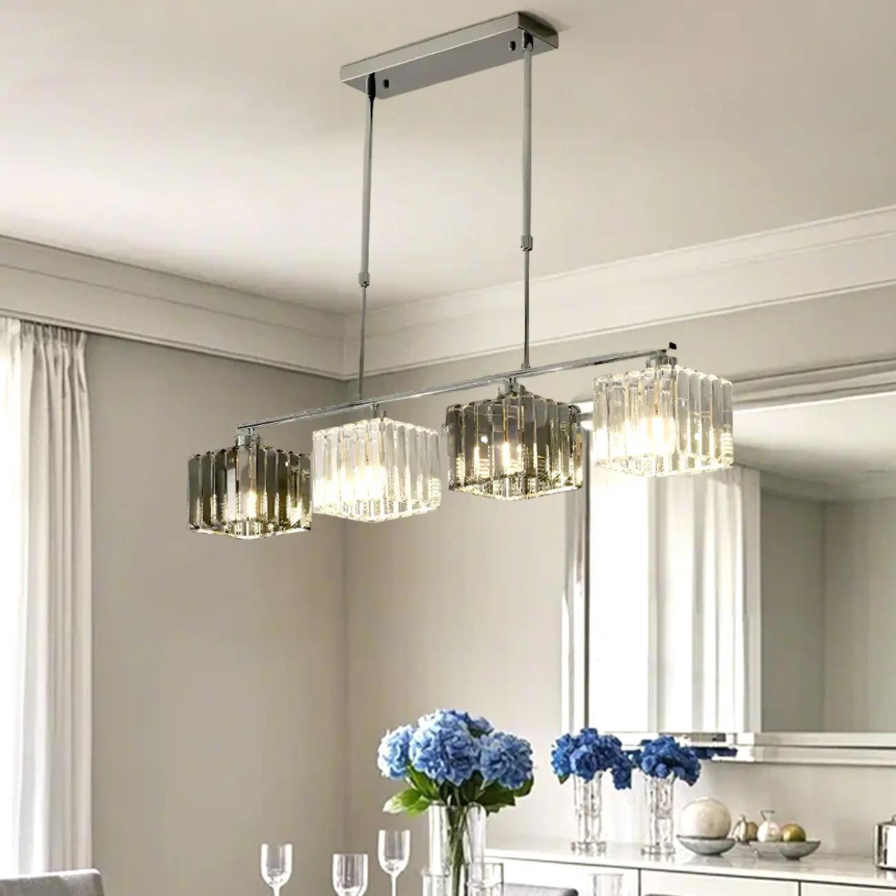 Modern Glass Island Pendant Light with Metal Frame for Kitchen Image - 1 | homeyfad