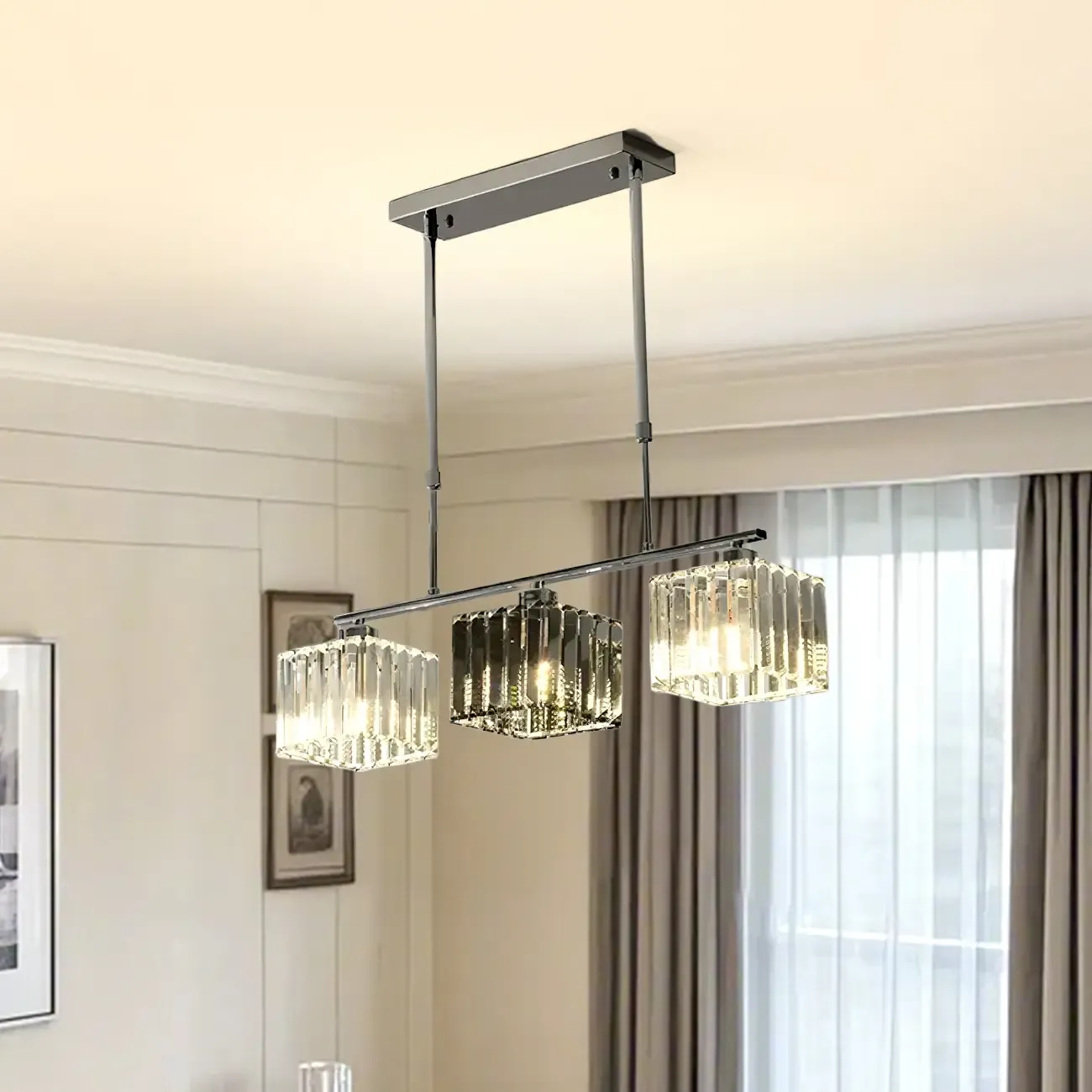 Modern Glass Island Pendant Light with Metal Frame for Kitchen Image - 2