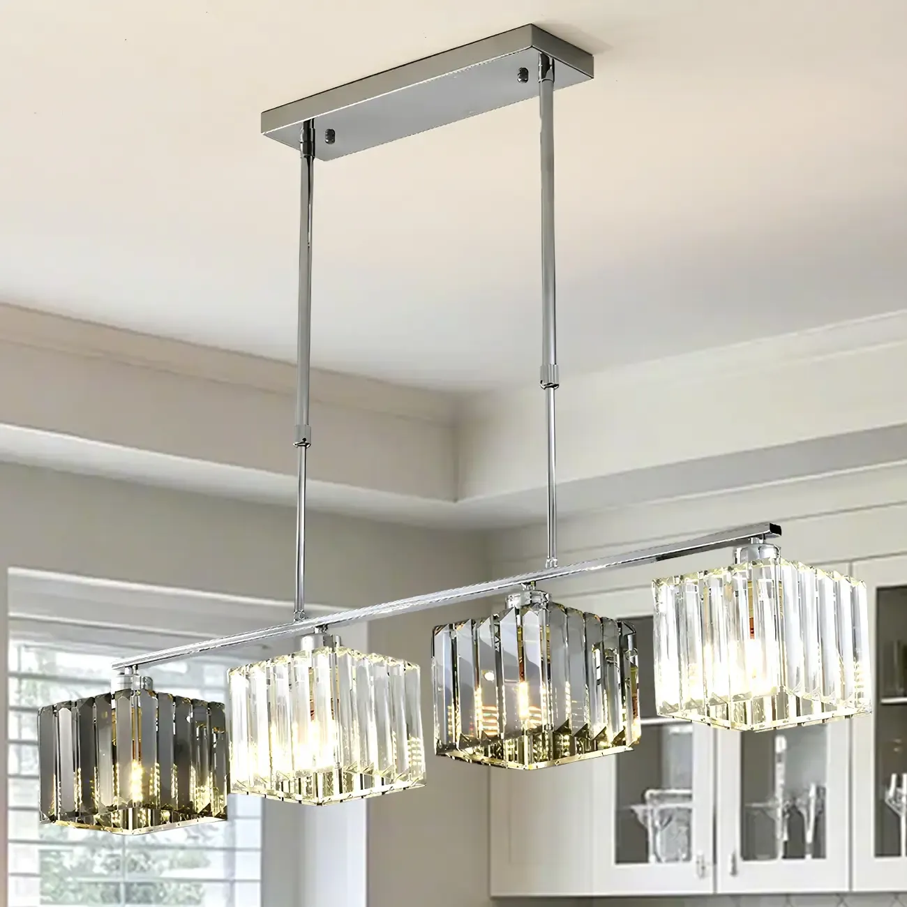 Modern Glass Island Pendant Light with Metal Frame for Kitchen Image - 3