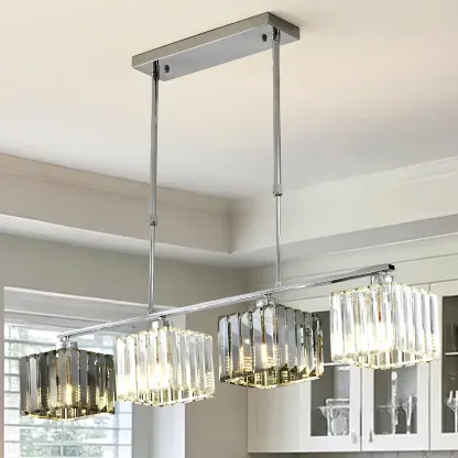 Modern Glass Island Pendant Light with Metal Frame for Kitchen Image - 3
