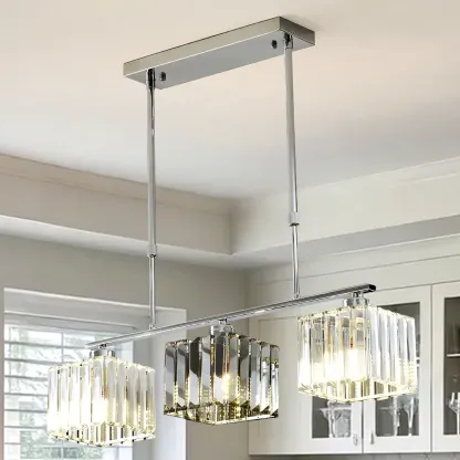 Modern Glass Island Pendant Light with Metal Frame for Kitchen Image - 4