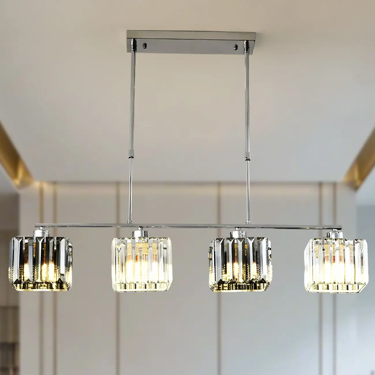 Modern Glass Island Pendant Light with Metal Frame for Kitchen Image - 11 | homeyfad