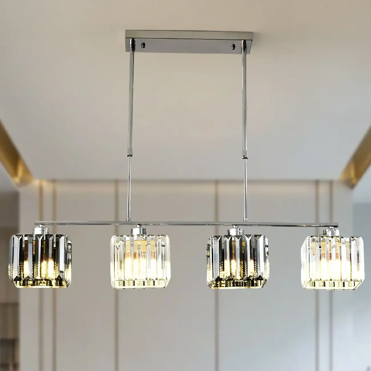 Modern Glass Island Pendant Light with Metal Frame for Kitchen Image - 11