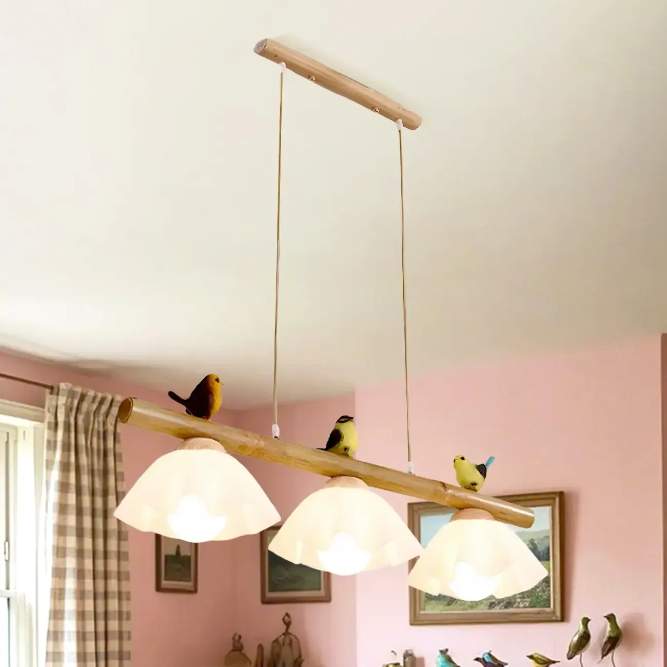 Adjustable Modern Bamboo Flower Island Pendant Light Image - 1
