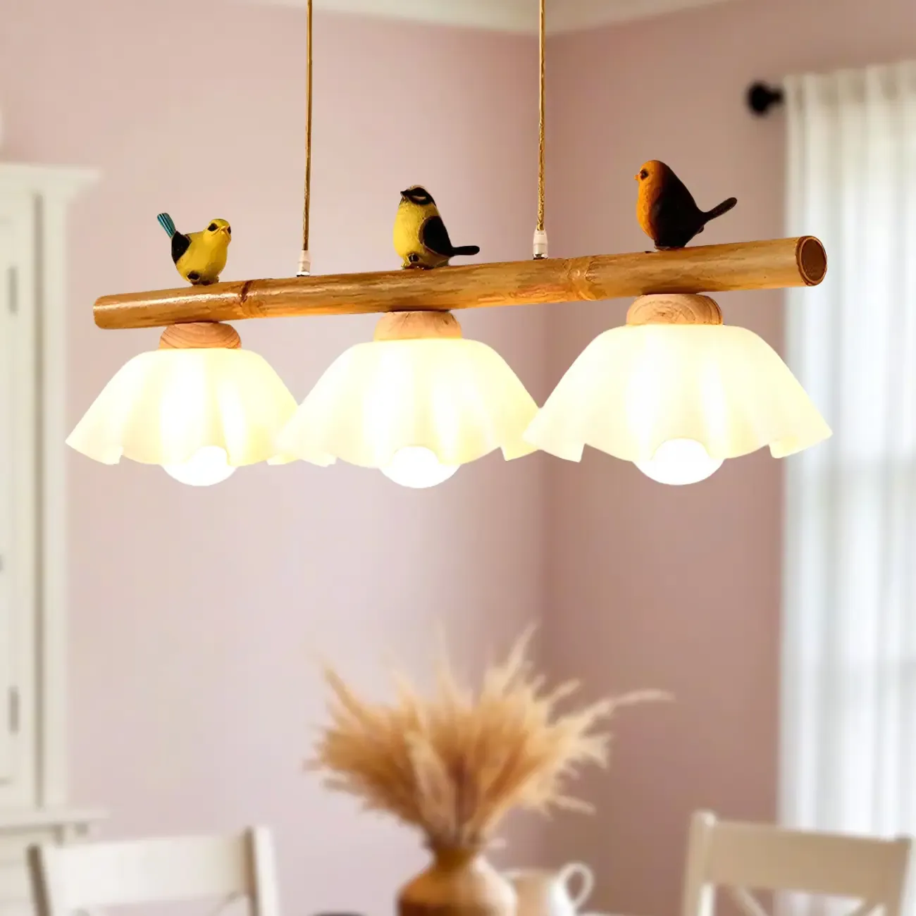 Adjustable Modern Bamboo Flower Island Pendant Light Image - 2