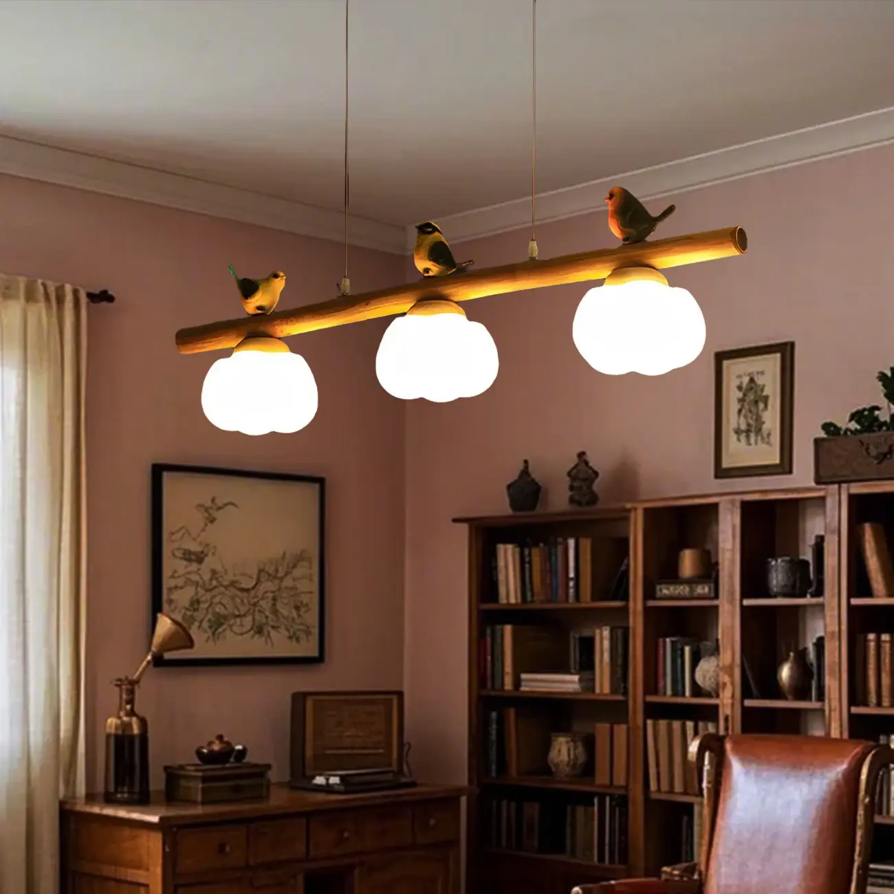 Adjustable Modern Bamboo Flower Island Pendant Light Image - 5 | homeyfad