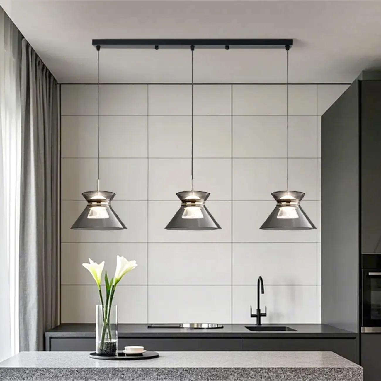 Modern Black Adjustable Tapered Island Pendant Light for Kitchen Image - 1 | homeyfad
