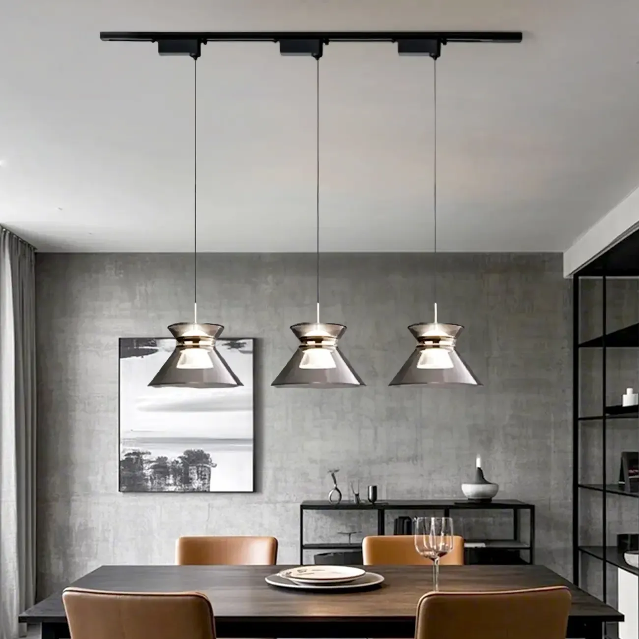 Modern Black Adjustable Tapered Island Pendant Light for Kitchen Image - 2