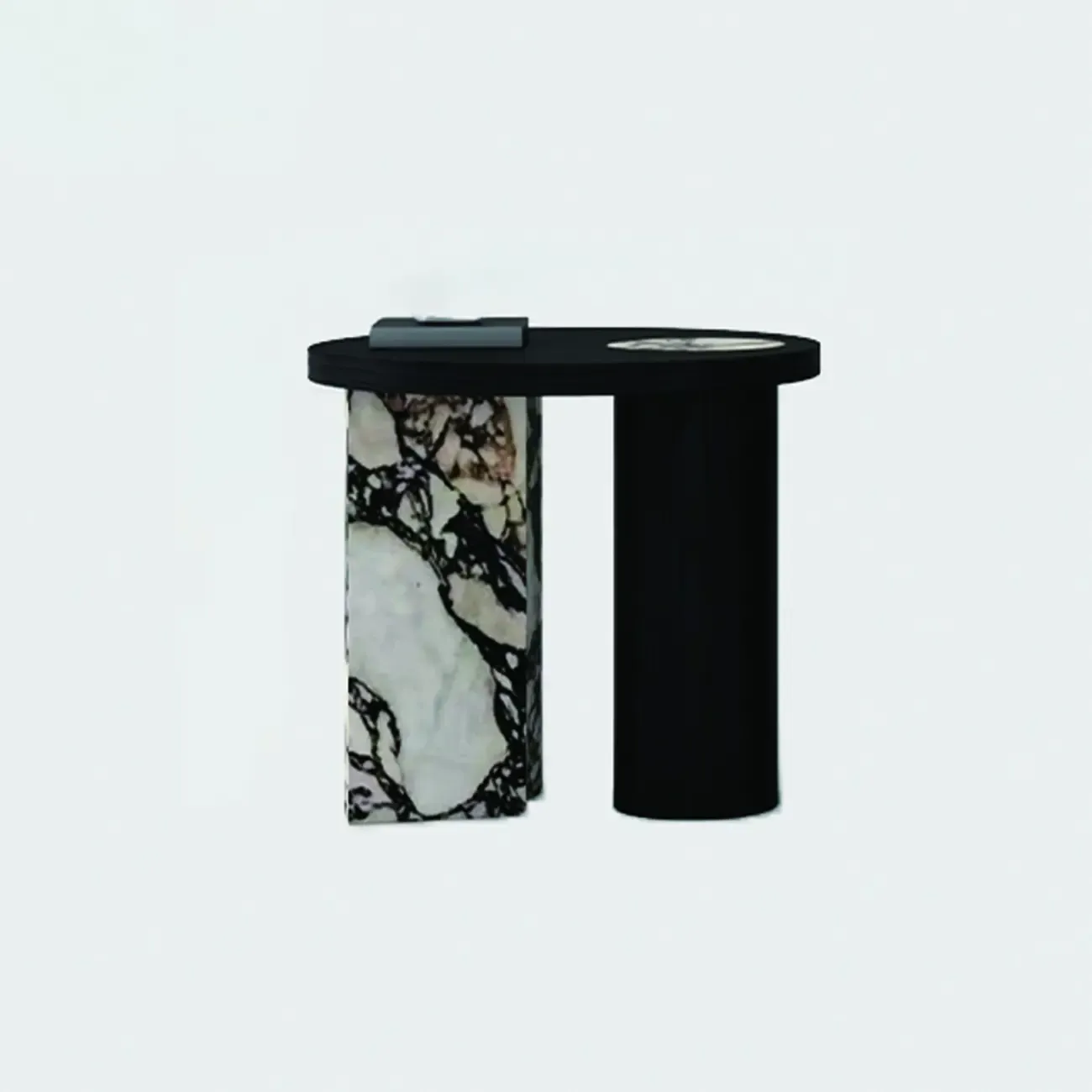 Black Round Modern Double Pedestal Wood Coffee Table Image - 9