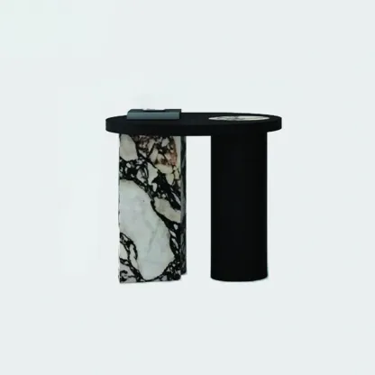 Black Round Modern Double Pedestal Wood Coffee Table Image - 9