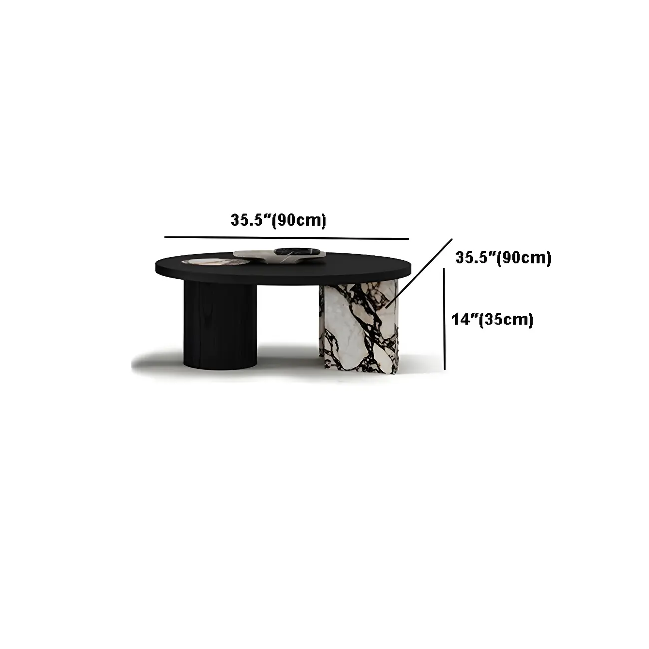 Black Round Modern Double Pedestal Wood Coffee Table Image - 12