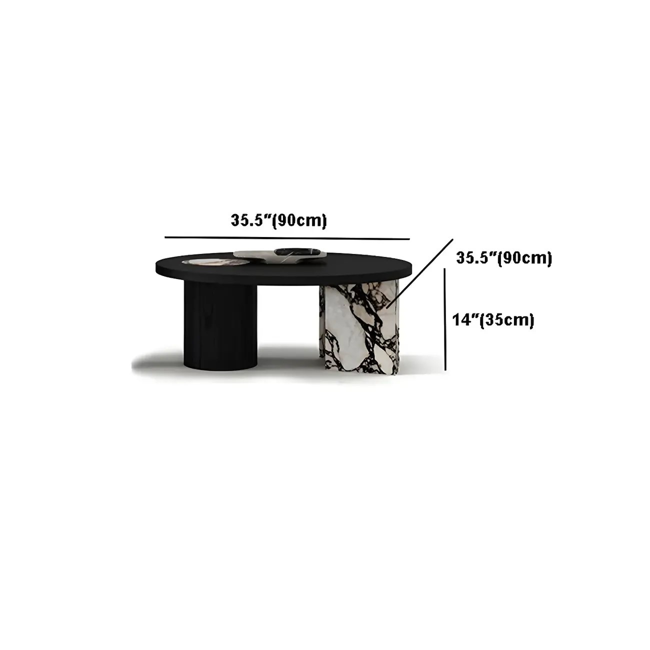 Black Round Modern Double Pedestal Wood Coffee Table Image - 12