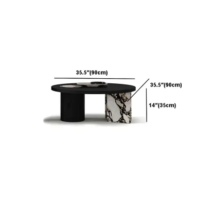 Black Round Modern Double Pedestal Wood Coffee Table Image - 12