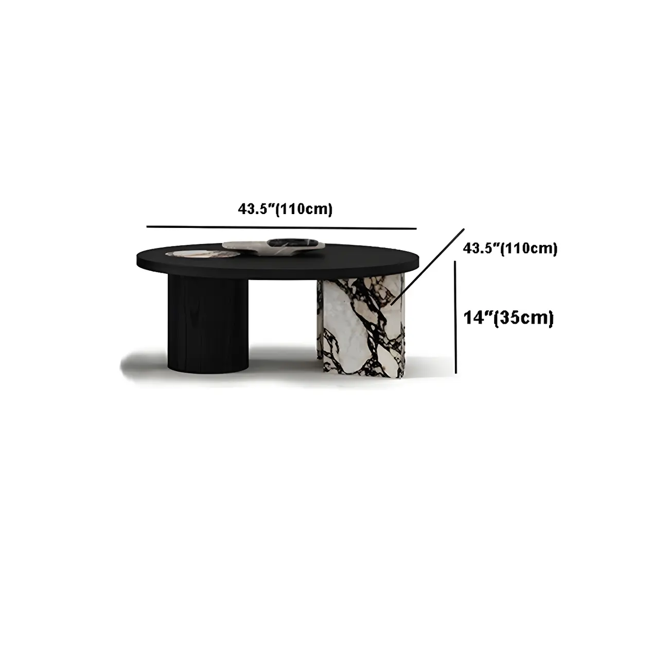 Black Round Modern Double Pedestal Wood Coffee Table Image - 13 | homeyfad