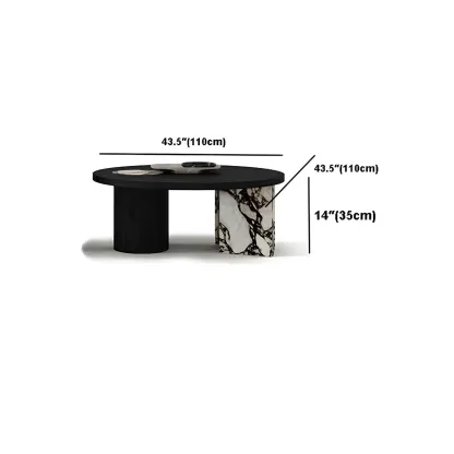 Black Round Modern Double Pedestal Wood Coffee Table Image - 13