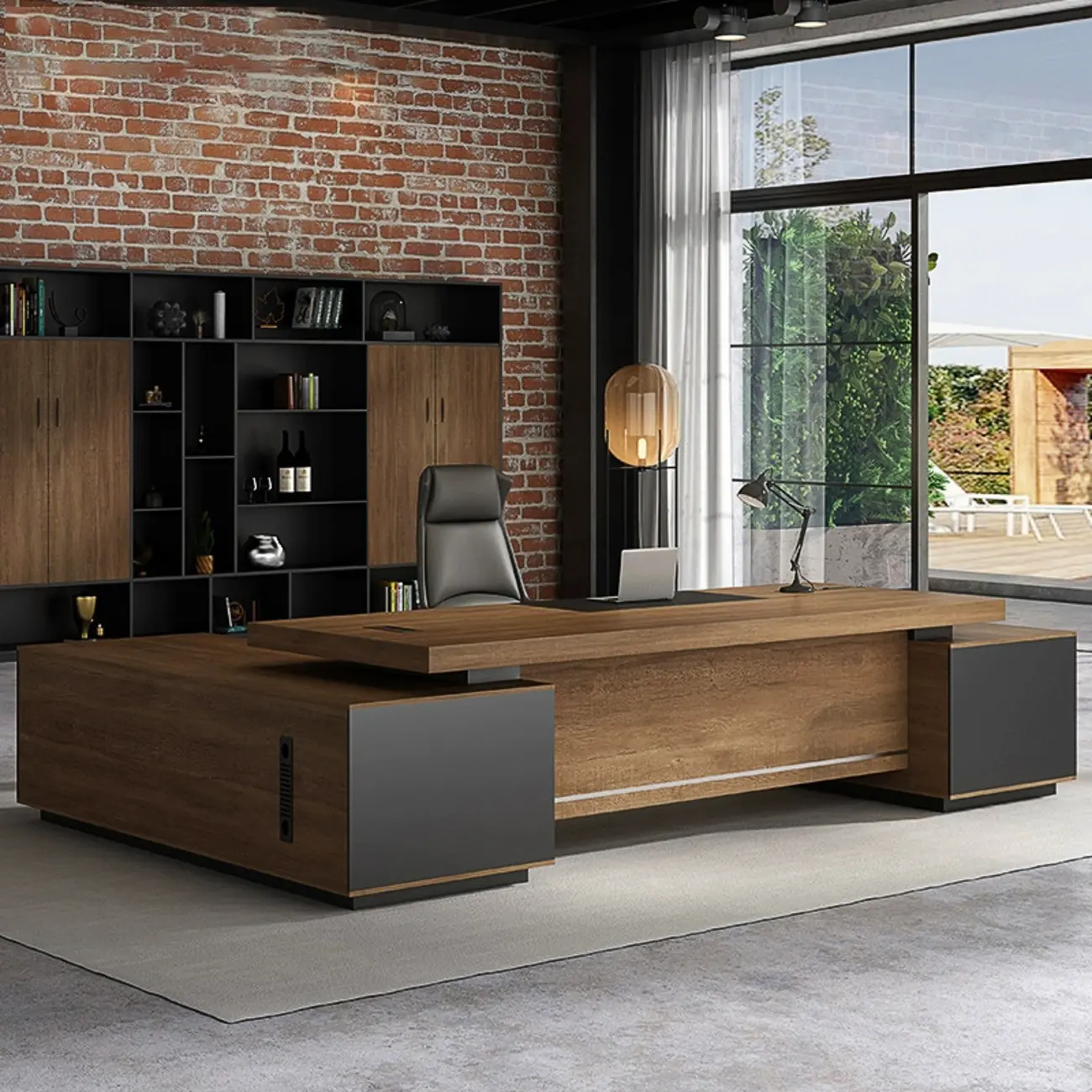 L-Shape Modern Brown Wood Executive Computer Desk Image - 1 | homeyfad