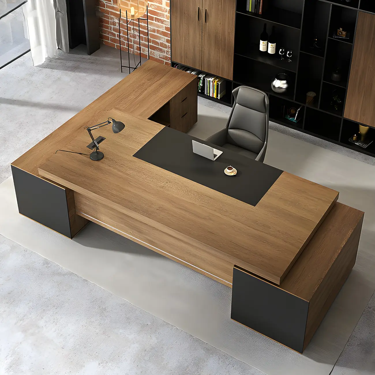 L-Shape Modern Brown Wood Executive Computer Desk Image - 2 | homeyfad