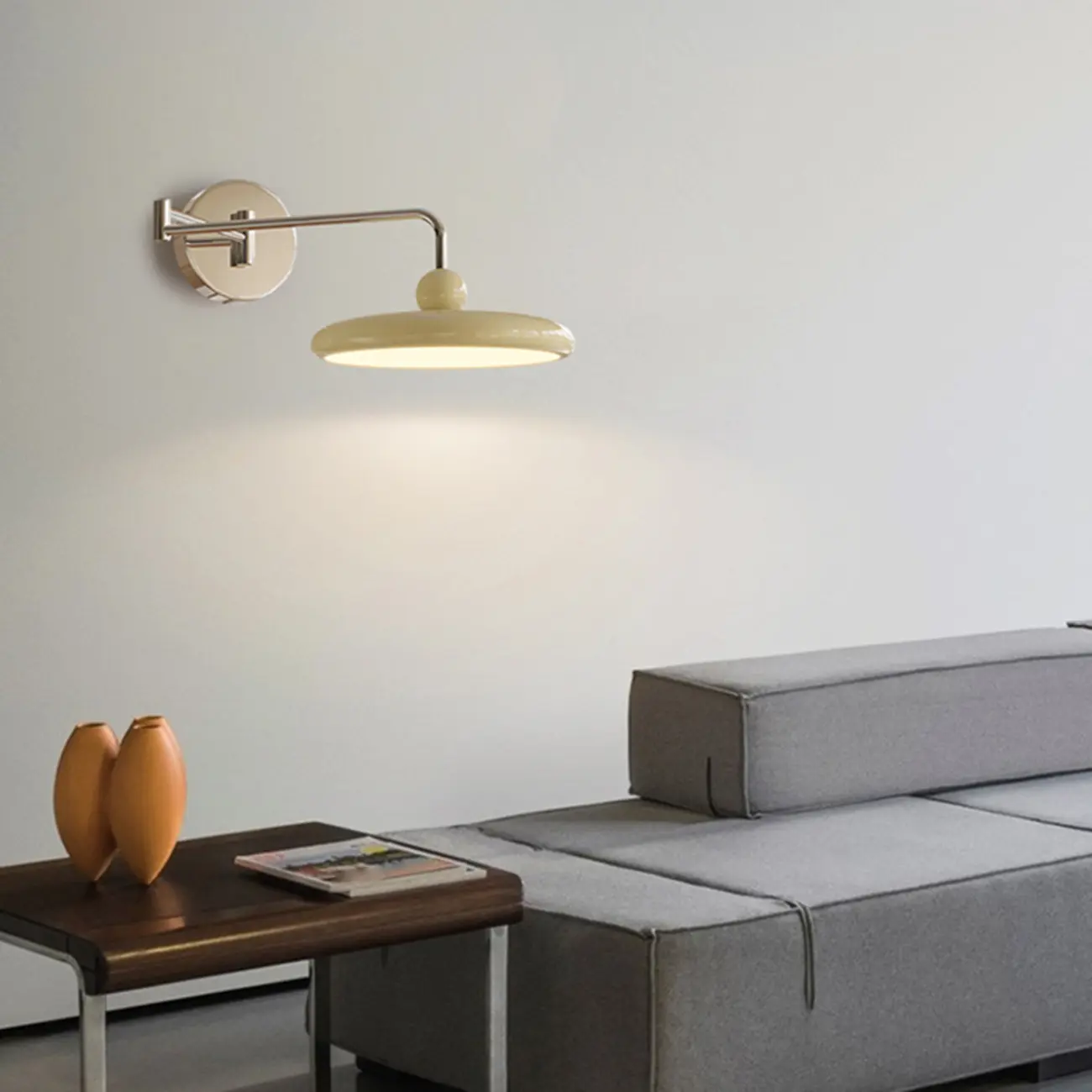 Modern Beige Swing Arm Wall Light with Round Shade Image - 4 | homeyfad