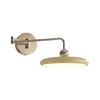 Modern Beige Swing Arm Wall Light with Round Shade Image - 5