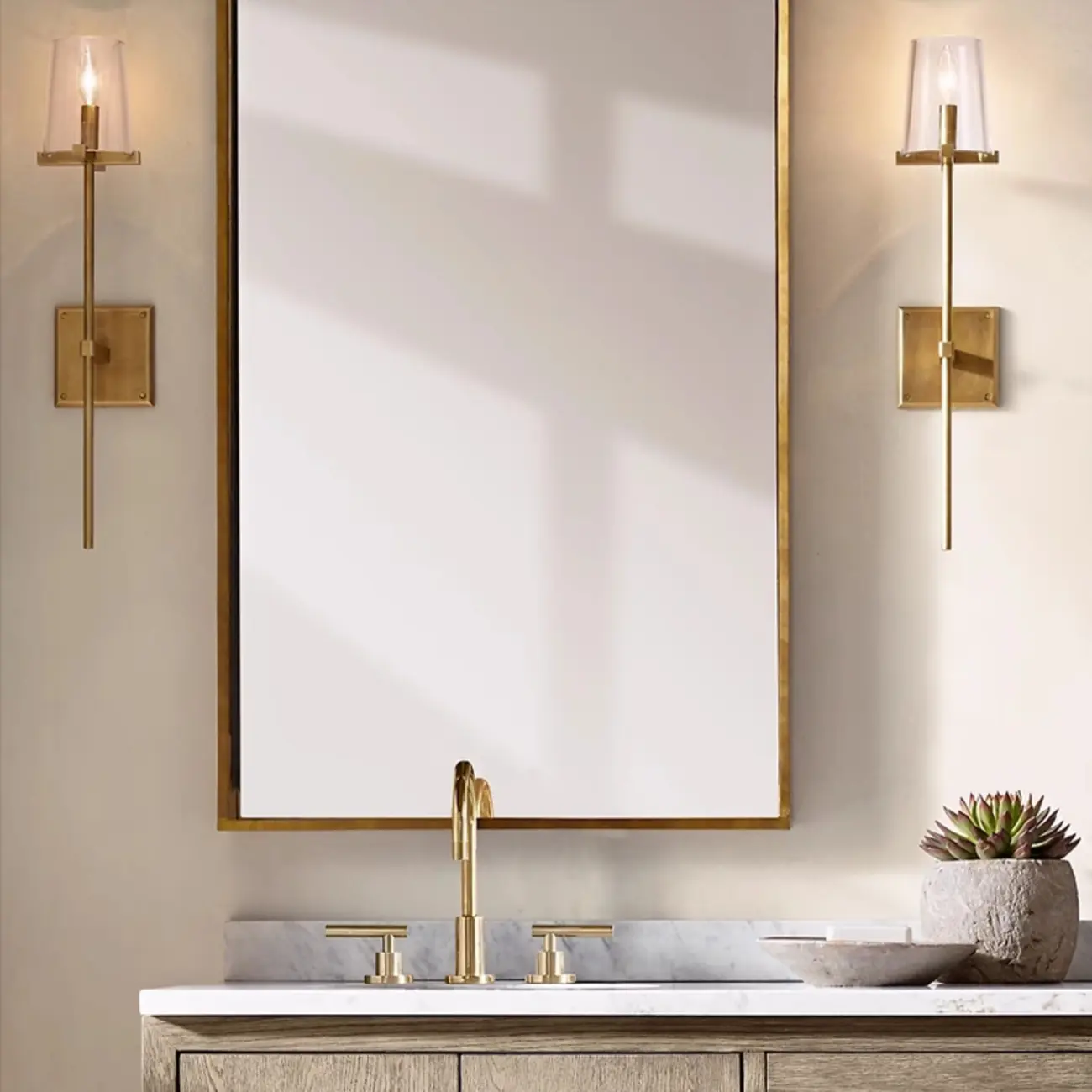 Modern Gold Bathroom Vanity Light with Clear Glass Shade | homeyfad