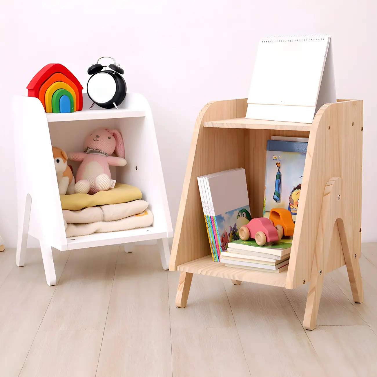 Modern Open Storage Natural Wooden Nightstand Image - 1 | homeyfad