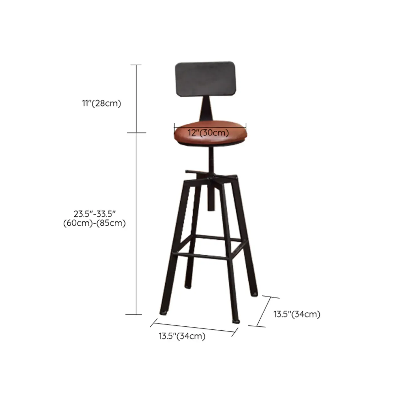 Industrial Metal Adjustable Bar Stools with Footrest for Kitchen #size