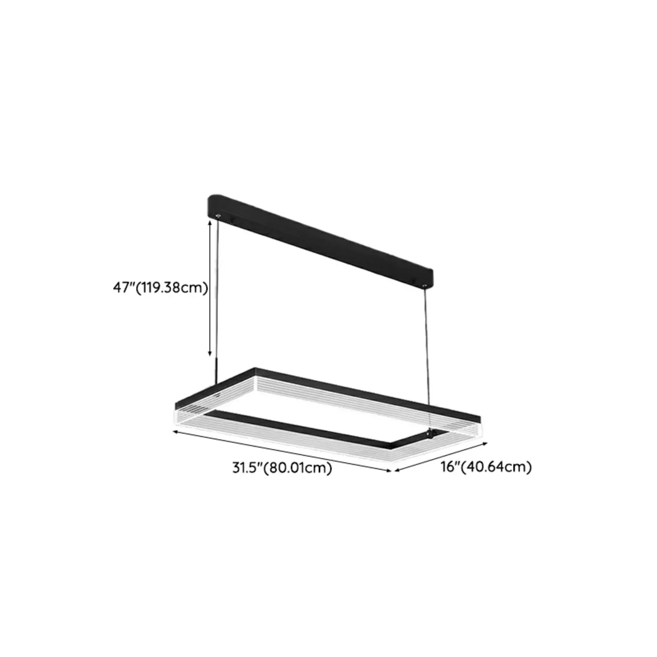 Modern Black Rectangular LED Island Pendant Light #size | homeyfad